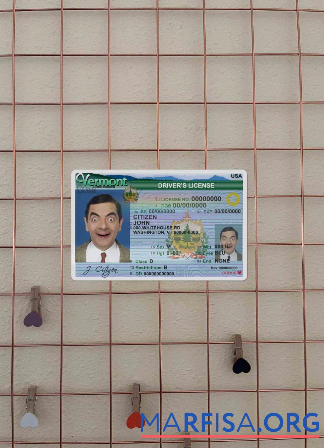 Blank USA Vermont DL (2004 2019) photolook download for verification